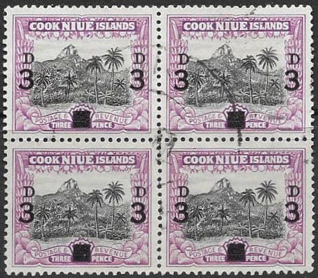 Cook Islands 1940 Tropical Landscape Surcharged SG 130 Fine Used Block of 4