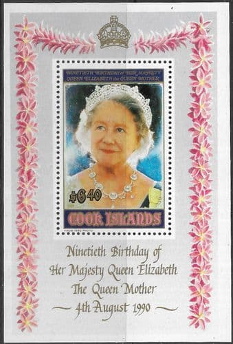 Cook Islands 1990 Queen Mother 90th Birthday Miniature Sheet Fine Mint
