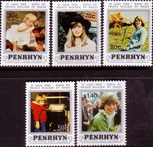 Cook Islands Penrhyn Island 1982 ROYAL BABY 2nd Issue Set Fine Mint
