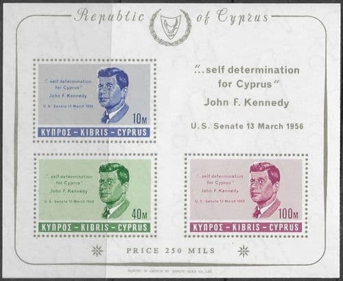 Cyprus 1965 President Kennedy Commemoration Miniature Sheet Fine Mint