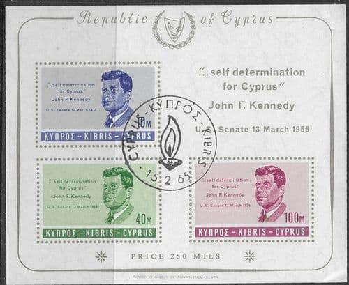Cyprus 1965 President Kennedy Commemoration Miniature Sheet Fine Used