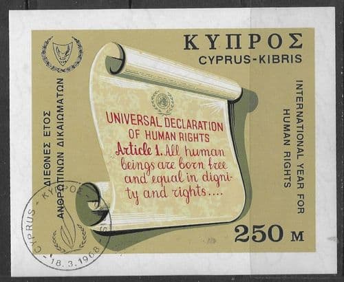 Cyprus 1968 Human Rights Year Miniature Sheet Fine Used