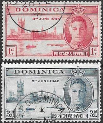 Dominica 1946 King George VI Victory Set Fine Used