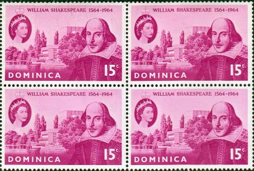 Dominica 1964 William Shakespeare Fine Mint Block of 4