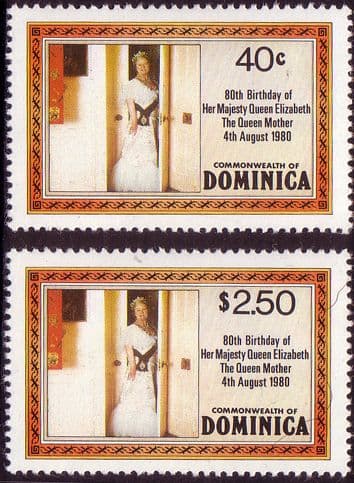 Dominica 1980 Queen Mothers 80th Birthday Set 1st. Print Perf 14 Fine Mint