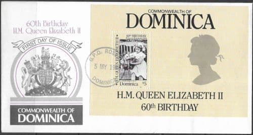 Dominica 1986 Queen Elizabeth II 60th Birthday Miniature Sheet First Day Cover