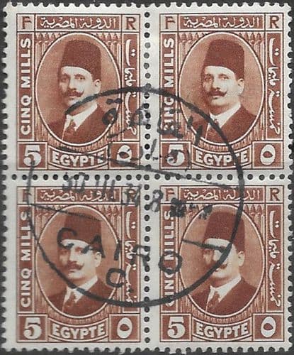 Egypt 1927 King Faud I SG 155 Fine Used Block of 4