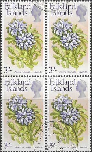 Falkland Islands 1968 Flowers SG 243 Lavender Fine Used Block of 4