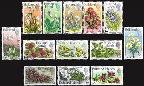 Falkland Islands 1971 Decimal Surcharged Flower Set Fine Mint