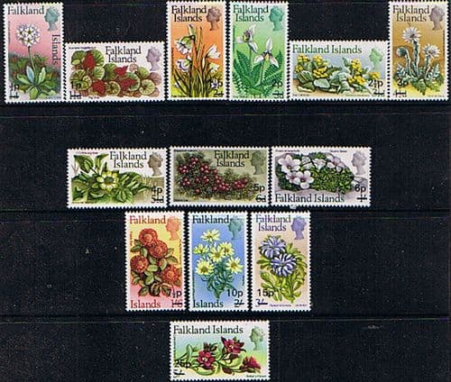 Falkland Islands 1971 Decimal Surcharged Flower Set Fine Mint
