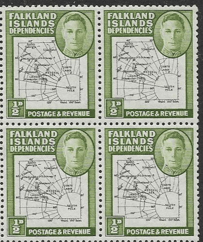 Falkland Islands Dependencies 1946 Map SG G1 Block of 4 Fine Mint