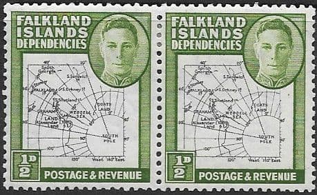 Falkland Islands Dependencies 1946 Map SG G1a Gap in 80th Parallel Pair with one Normal Fine Mint
