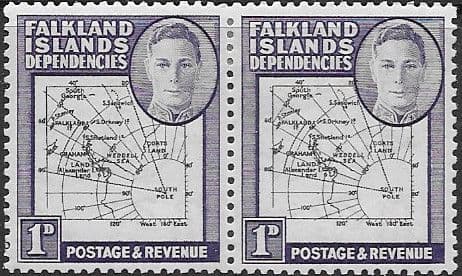 Falkland Islands Dependencies 1946 Map SG G2a Gap in 80th Parallel Pair with one Normal Fine Mint