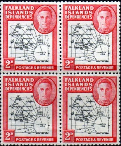 Falkland Islands Dependencies 1946 Map SG G3 Fine Mint Block of 4