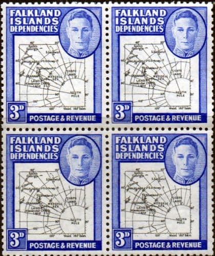 Falkland Islands Dependencies 1946 Map SG G4 Fine Mint Block of 4