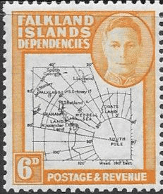 Falkland Islands Dependencies 1946 Map SG G6a Gap in 80th Parallel Fine ...