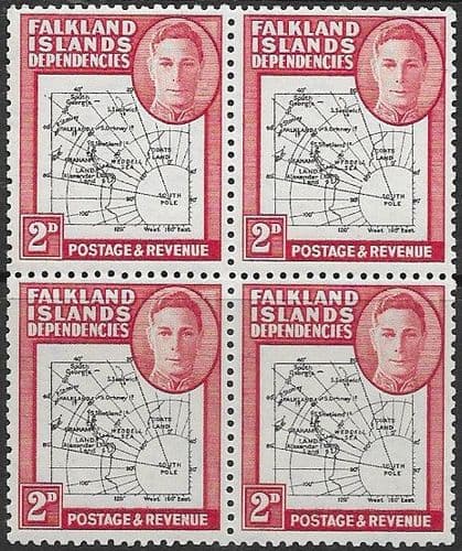 Falkland Islands Dependencies 1946 Thin Map Block of 4 SG 11 Fine Mint