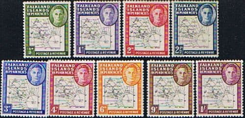 Falkland Islands Dependencies 1946 Thin Map Set Fine Mint