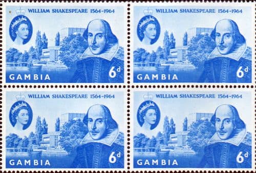 Gambia 1964 William Shakespeare Fine Mint Block of 4