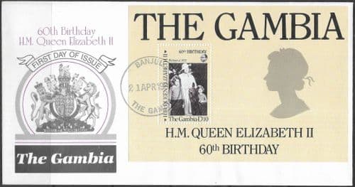 Gambia 1986 Queen Elizabeth 60th Birthday Miniature Sheet First Day Cover