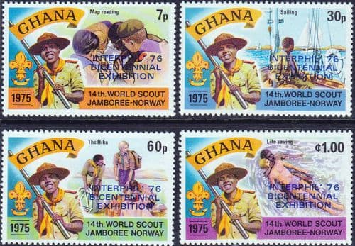 Ghana 1976 Interphil Stamp Exhibition optd ‘INTERPHIL' 76 BICENTENNIAL EXHIBITION Set Fine Mint