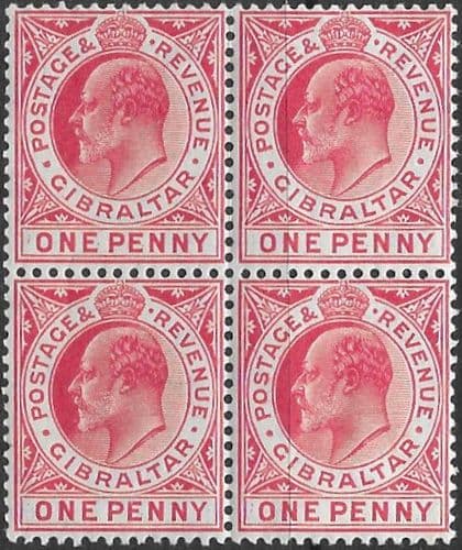 Gibraltar 1907 King Edward VII Head Block of 4 SG 67 Fine Mint