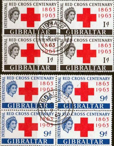 Gibraltar 1963 Red Cross Centenary Set Fine Used Block of 4