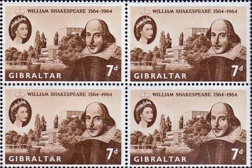 Gibraltar 1964 William Shakespeare Fine Mint Block of 4
