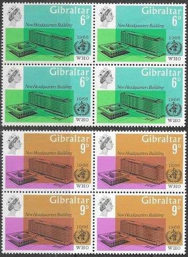 Gibraltar 1966 World Health Organisation Set Blocks of 4 Fine Mint