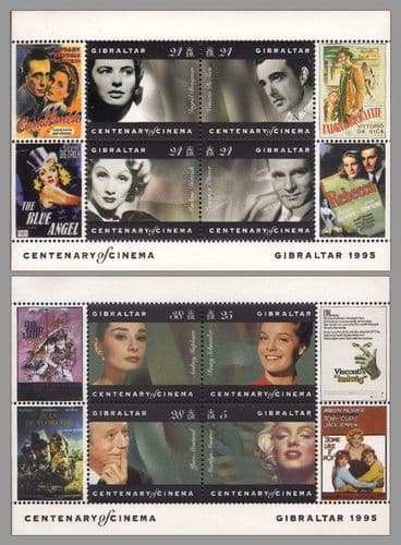 Gibraltar 1995 Centenary of Cinema Miniature Sheets Fine Mint
