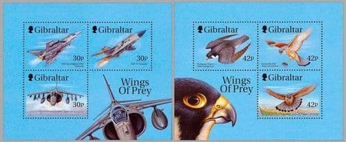Gibraltar 1999 Wings of Prey Set Miniature Sheets Fine Mint