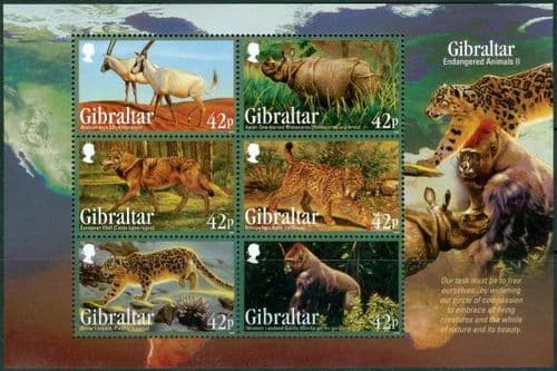 Gibraltar 2012 Endangered Animals Miniature Sheet Fine Mint