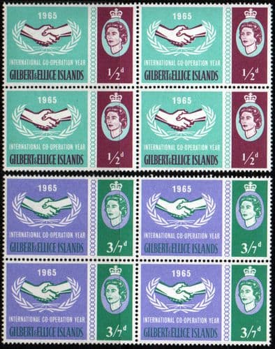 Gilbert and Ellice 1965 International Co-operation Year Set Fine Mint Blocks of 4