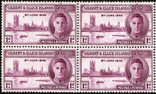 Gilbert and Ellice Islands 1946 King George VI Victory Block of 4 SG 55 Fine Mint