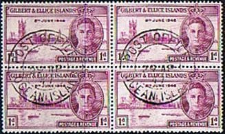 Gilbert and Ellice Islands 1946 King George VI Victory Blocks of 4 SG 55 Fine Used