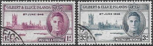 Gilbert and Ellice Islands 1946 King George VI Victory Set Fine Used