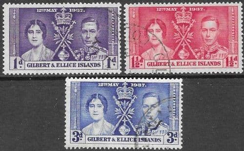 Gilbert & Ellice Islands 1937 King George VI Coronation Set Fine Used