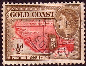 Gold Coast 1952 SG 153 Queen Elizabeth Map Fine Used