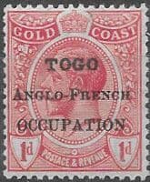 Gold Coast Ghana 1916 Togo Anglo Frech Occupation Overprints SG H48 King George V Fine Mint