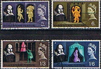 Great Britain 1964 William Shakespeare Phosphor Band Set Fine Used