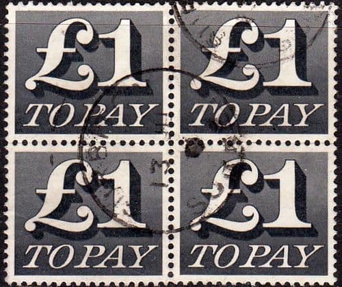 Great Britain 1970 Post Due SG D 88 Fine Used Block of 4