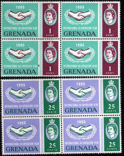 Grenada 1965 International Co-operation Year Set Fine Mint Blocks of 4