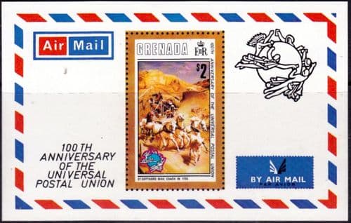 Grenada 1974 U P U Centenary Miniature Sheet Fine Mint