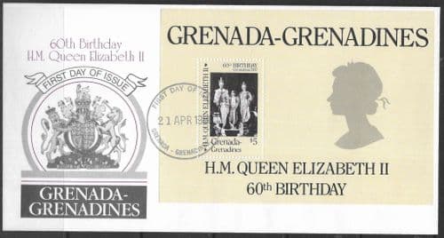 Grenada Grenadines 1986 Queen Elizabeth II 60th Birthday Hill Miniature Sheet First Day Cover