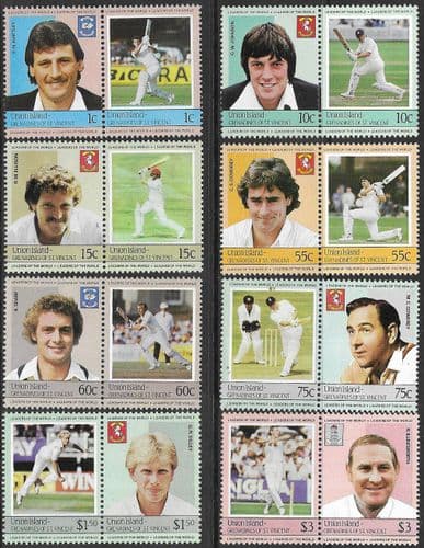 Grenadines of St Vincent 1984 UNION ISLAND Criket Players Pairs Set Fine Mint