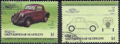Grenadines of St Vincent Island 1984 Leaders of the World. Automobiles Ind $1 Fiat Fine Used