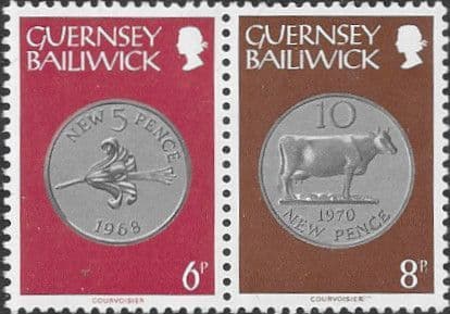 Guernsey 1979 Coins Strip of 2 -14p Values Fine Mint