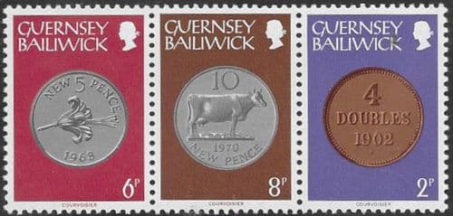 Guernsey 1979 Coins Strip of 3 - 16p Values Fine Mint