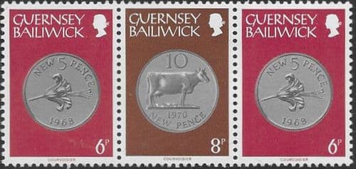Guernsey 1979 Coins Strip of 3 - 20p Values Fine Mint