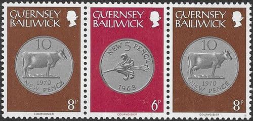 Guernsey 1979 Coins Strip of 3 - 22p Values Fine Mint